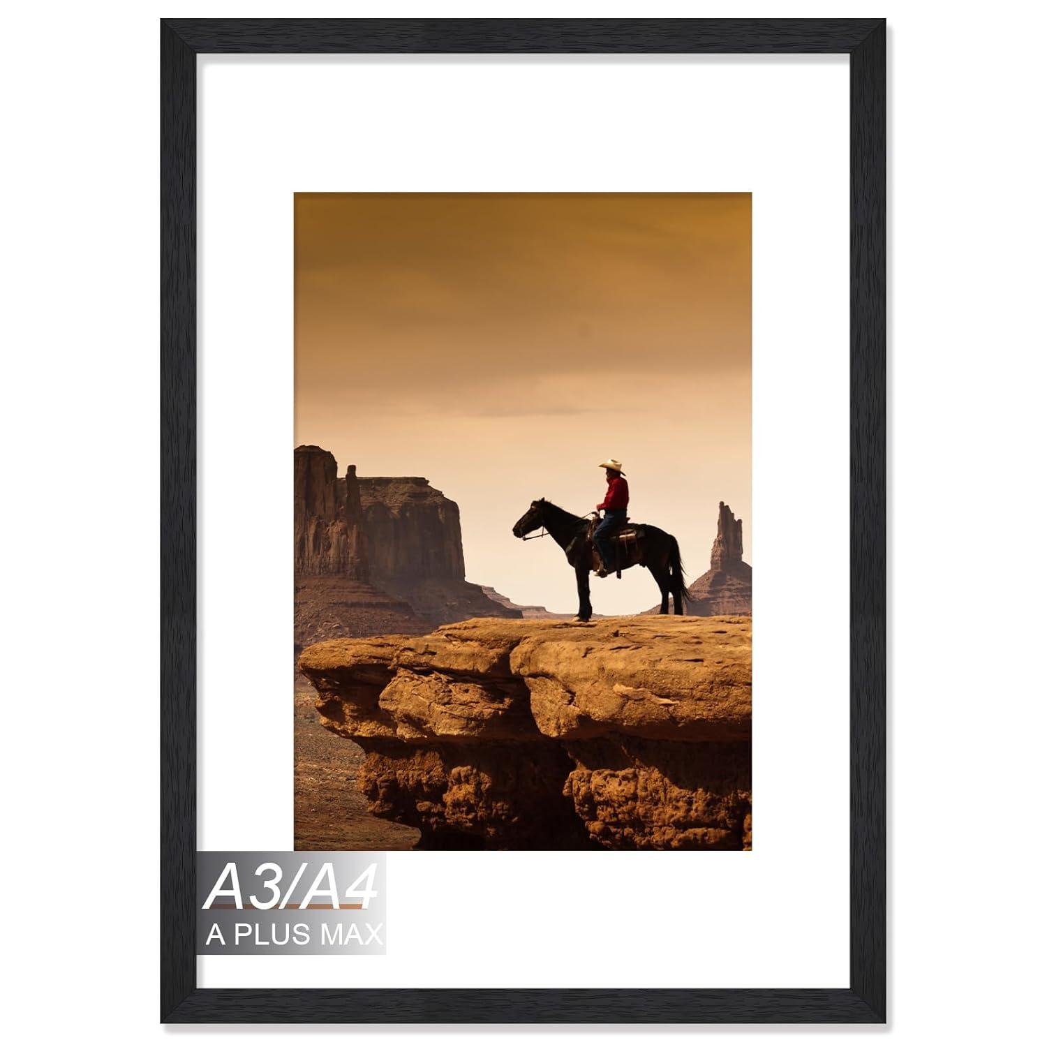 A PLUS MAX 20x24 Picture Frame with mat for 16x20 Picture with Polished Plexiglass Horizontal and Vertical Formats with Included Hanging Hardware-Black