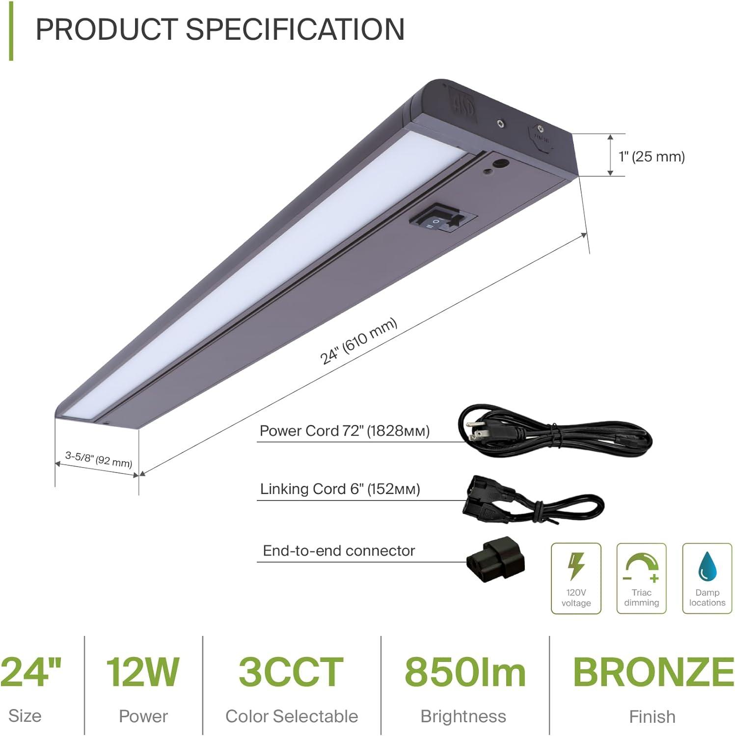 Bronze 24-Inch Dimmable LED Under Cabinet Light