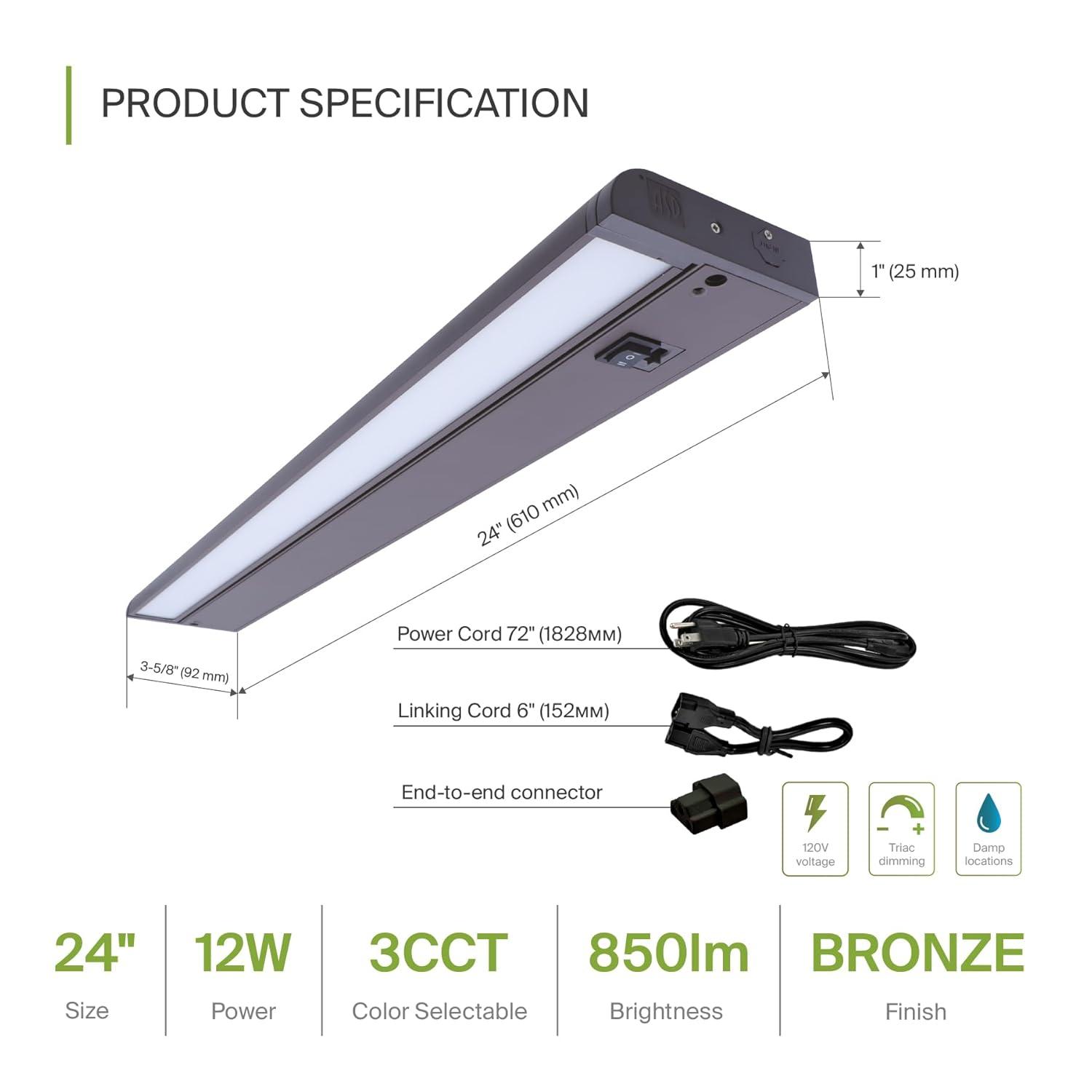 Bronze 24-Inch Dimmable LED Under Cabinet Light