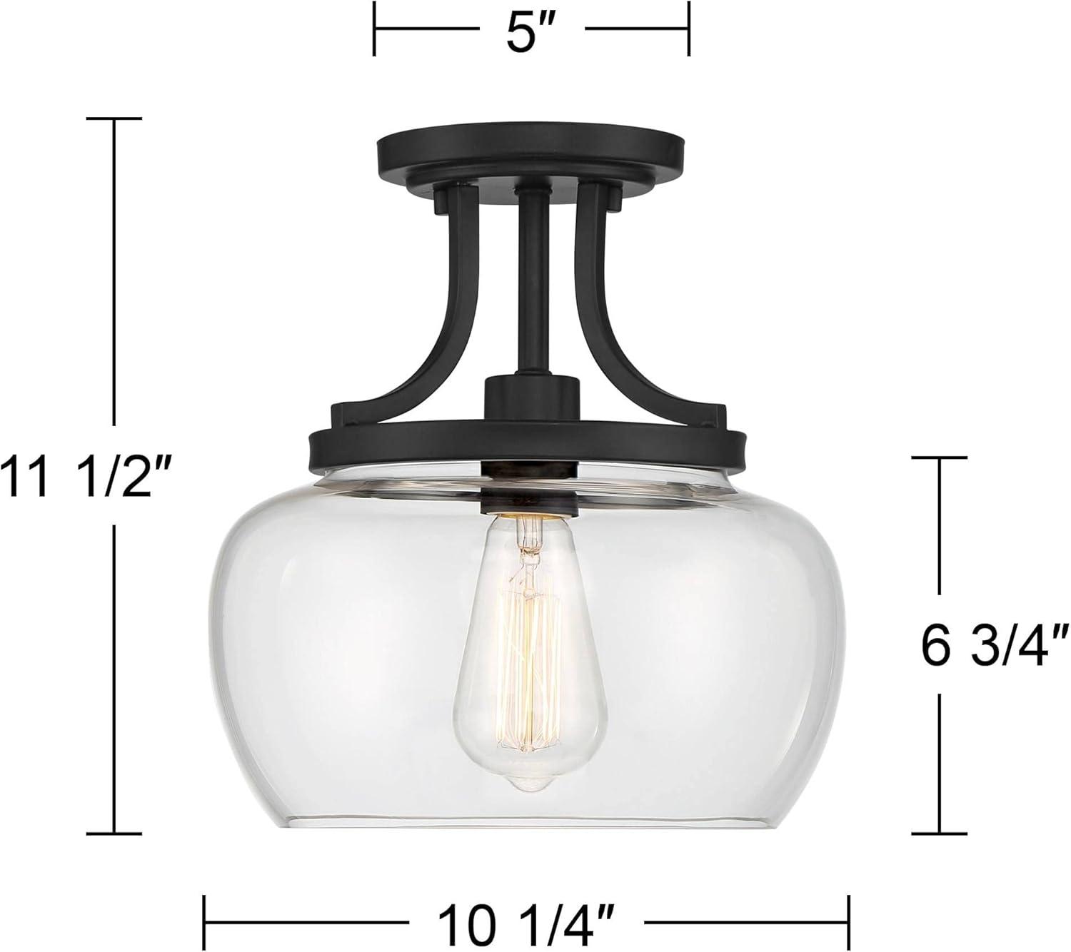 Regency Hill Rustic Farmhouse Industrial Ceiling Light Semi Flush Mount Fixture 10 1/4" Wide Black Curved Clear Glass Shade for Bedroom Kitchen House