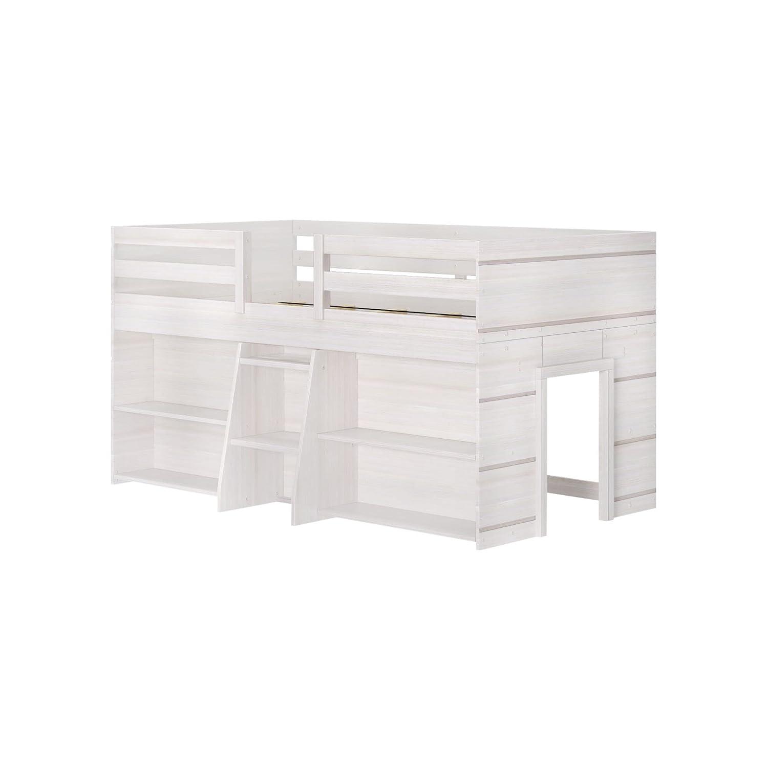 Max & Lily Solid Wood Modern Farmhouse Low Loft Bed, Twin Bed Frame for Kids with 2 Bookcases