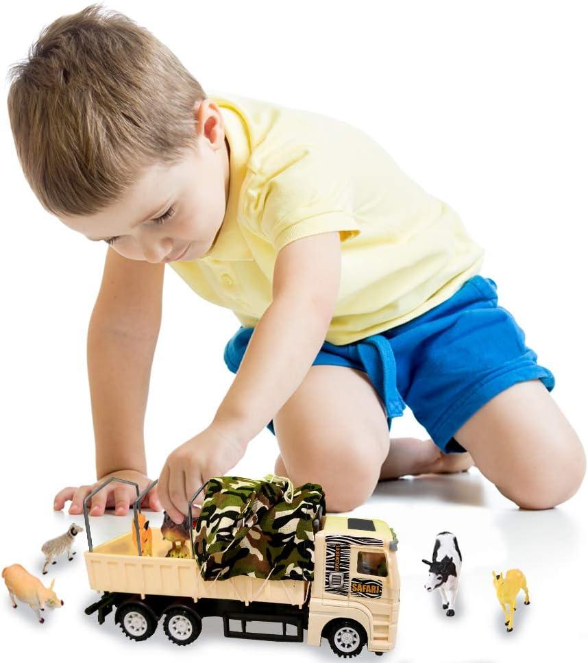ArtCreativity Push and Go Transportation Safari Truck - Unique Animal Figurines Storage - Durable Plastic Truck with Fabric Cover - Best Birthday for Boys and Girls, Carnival Prize