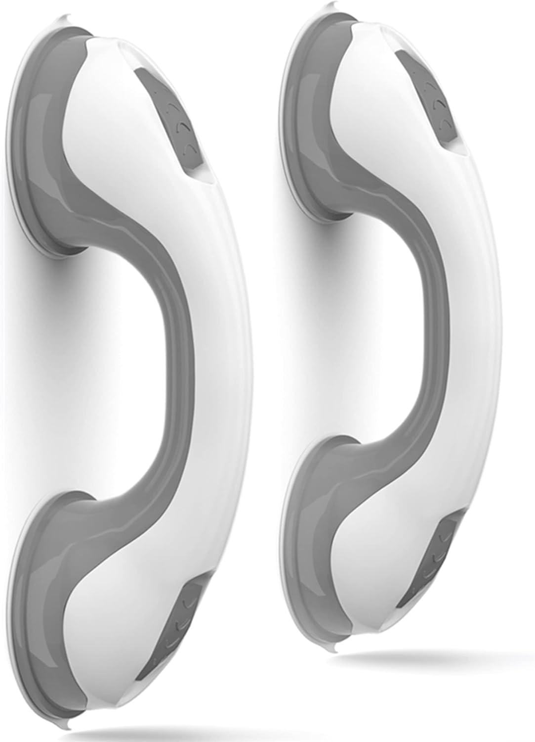 12-Inch White and Gray ADA Compliant Suction Grab Bars