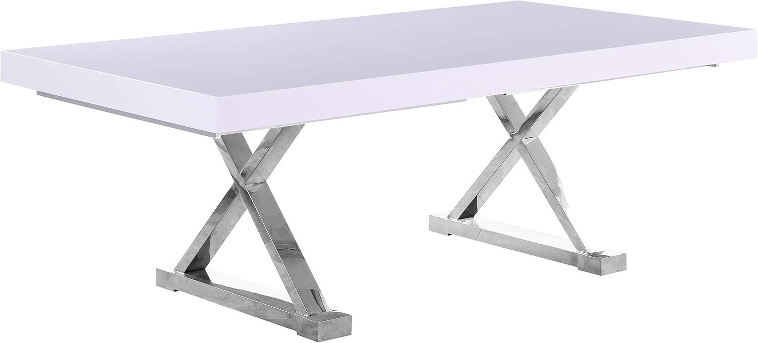 Excel White and Chrome Extendable Dining Table with Inverted X-Style Legs