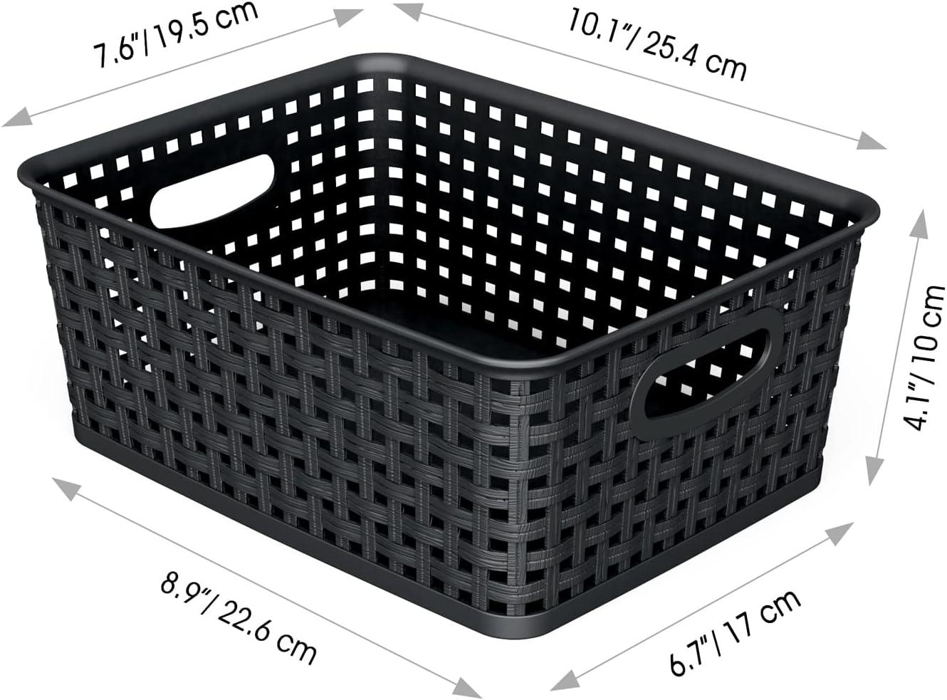 IRIS USA Small Plastic Storage Basket, 12-Pack, Shelf Basket Organizer for Pantries Kitchens Cabinets Bedrooms, Black