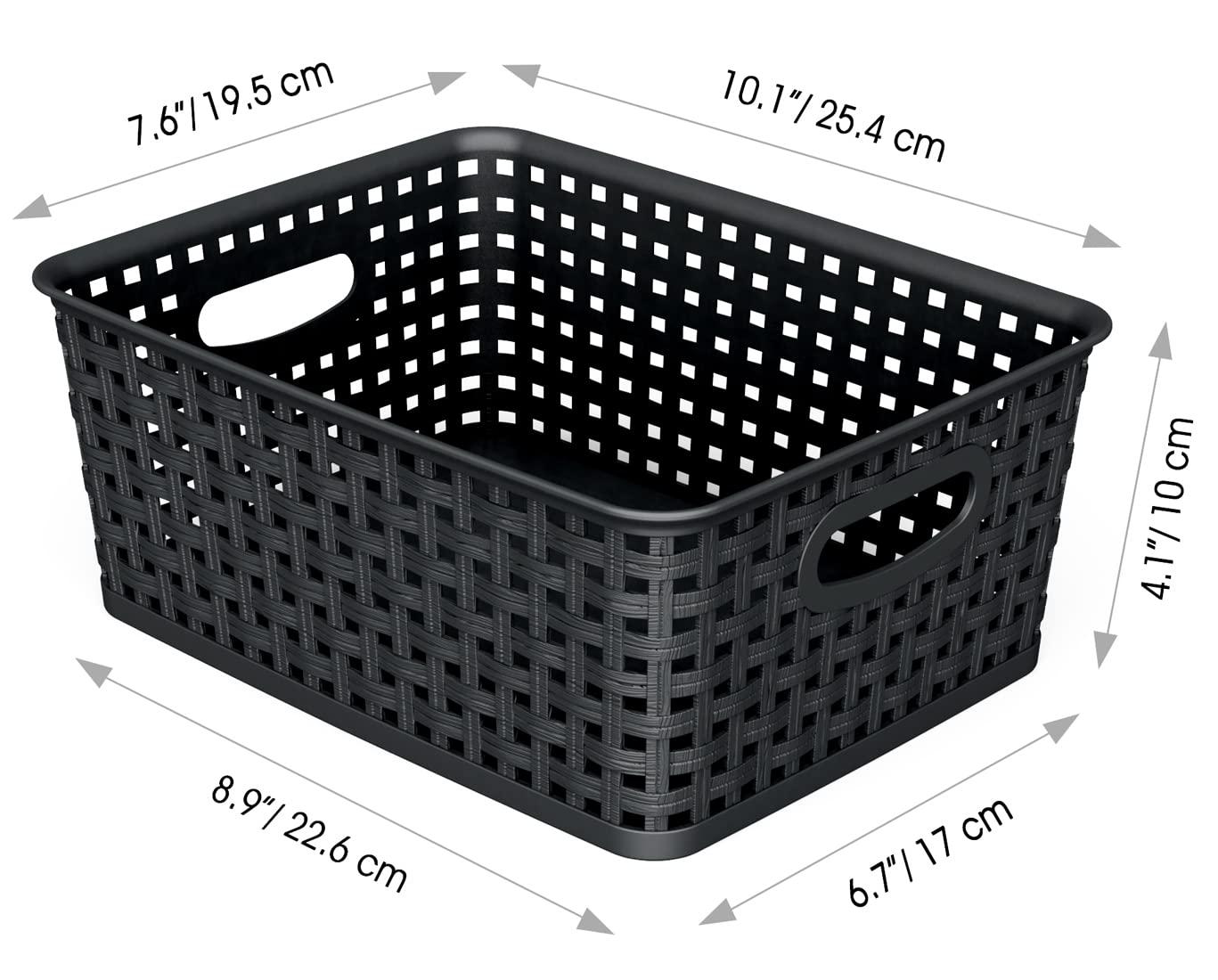 IRIS USA Small Plastic Storage Basket, 12-Pack, Shelf Basket Organizer for Pantries Kitchens Cabinets Bedrooms, Black