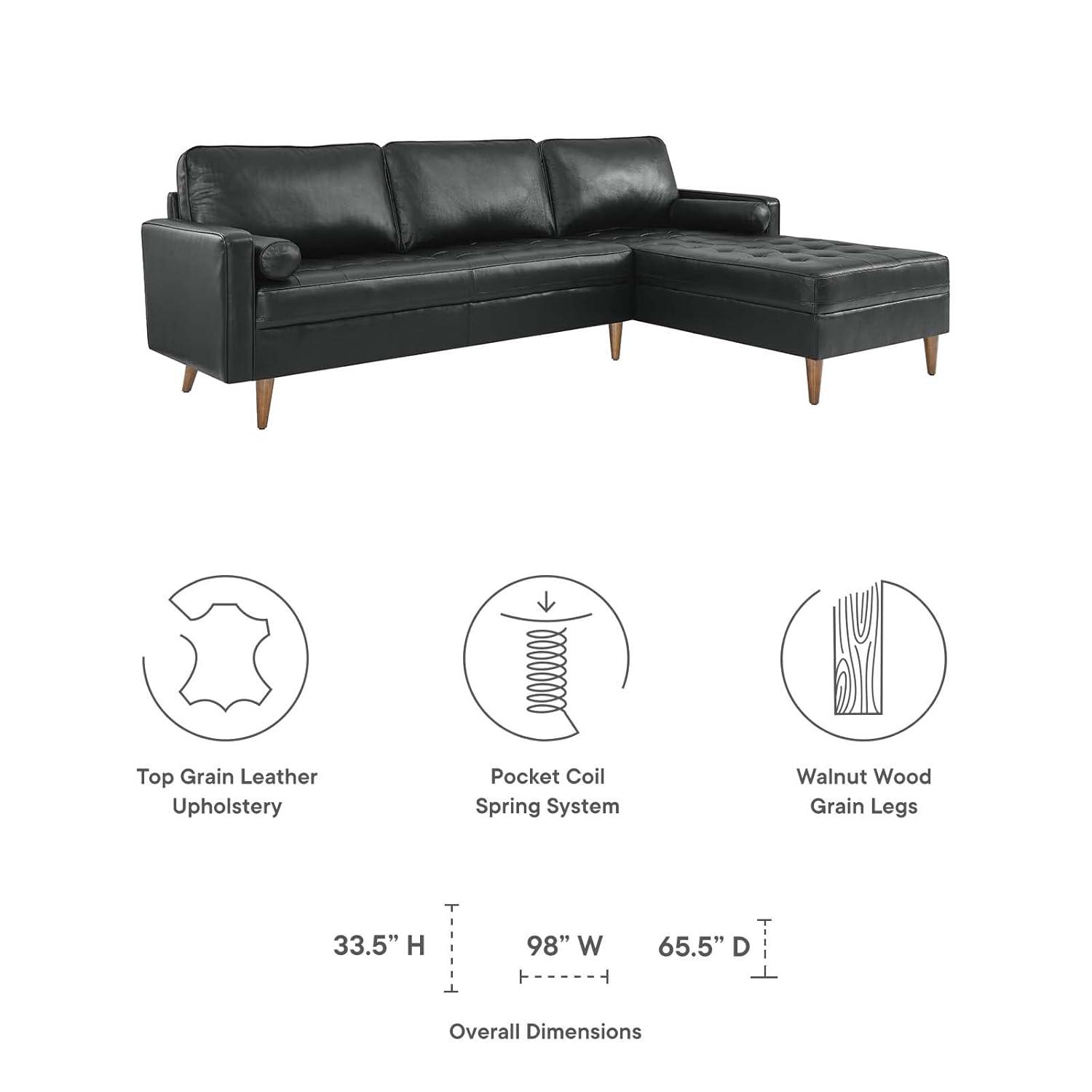 Valour 98" Leather Sectional Sofa Black