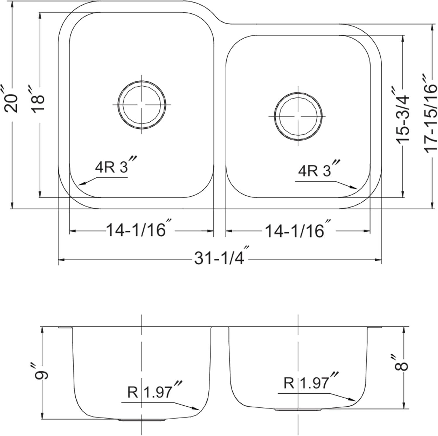 Eston 31.25'' Stainless Steel Double Bowl Undermount Kitchen Sink