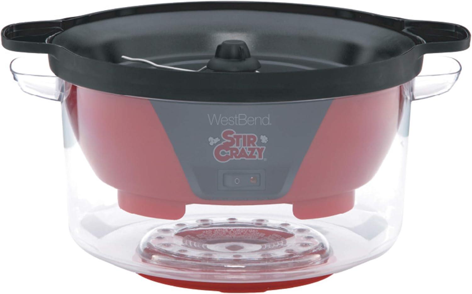 Stir Popcorn Machine Electric Hot Oil Popper Includes Large Lid for Serving Bowl and Convenient Nesting Storage, 6-Quart, Red