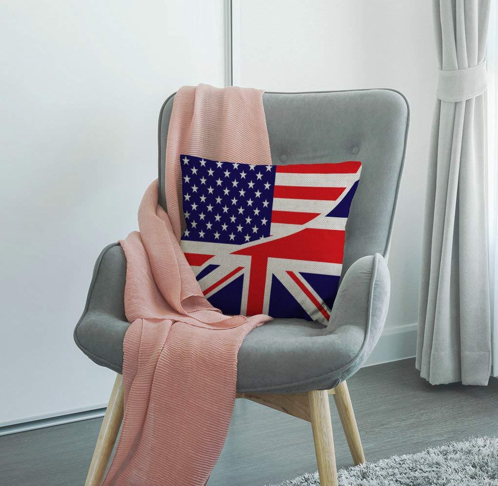 SSOIU USA American Flag and The Union Jack British Flag Throw Pillow Cover Farmhouse Cushion Case for Sofa Couch 18x18 Inches Cotton Linen 18x18 inches