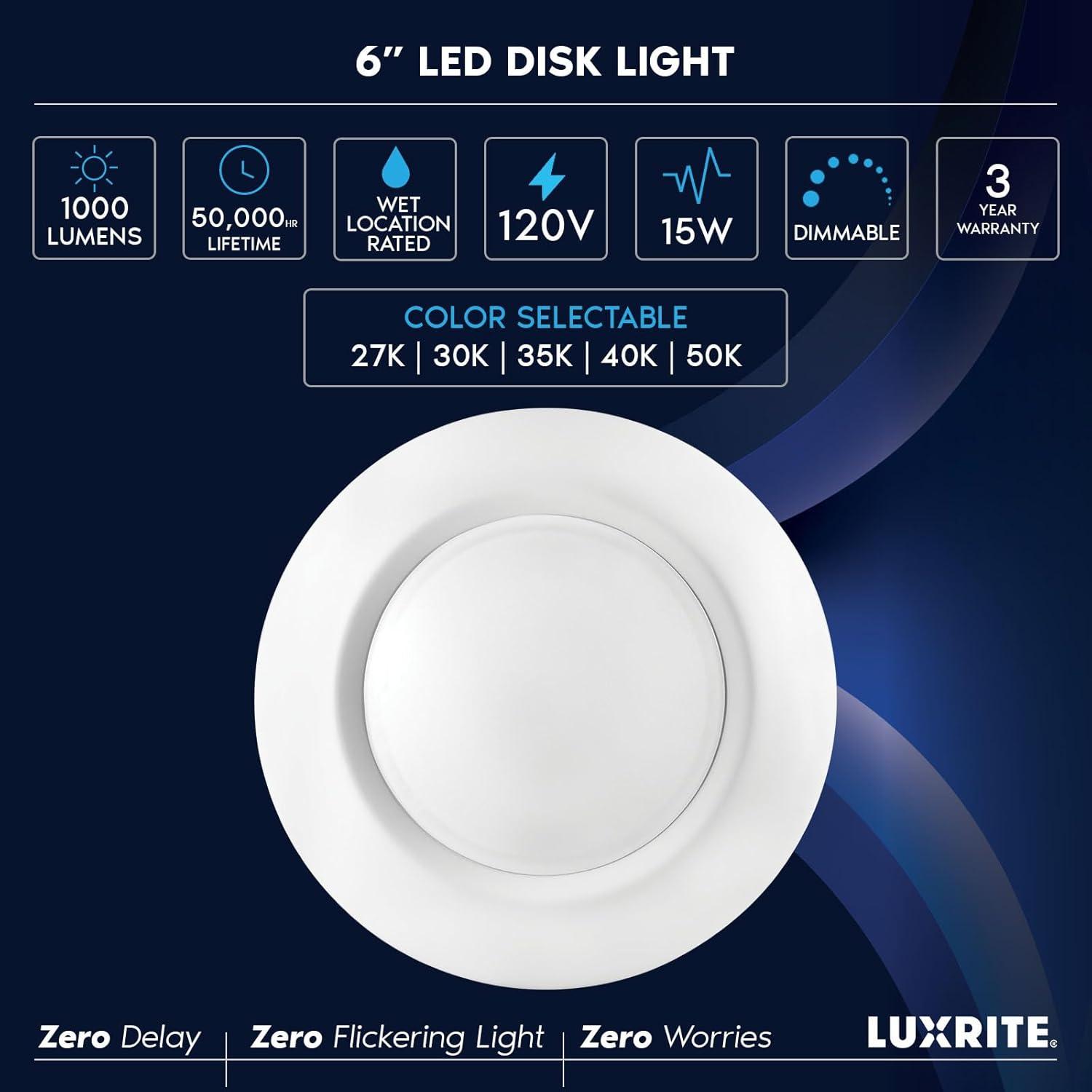 White 6-Inch LED Disk Light with Adjustable Color Temperature