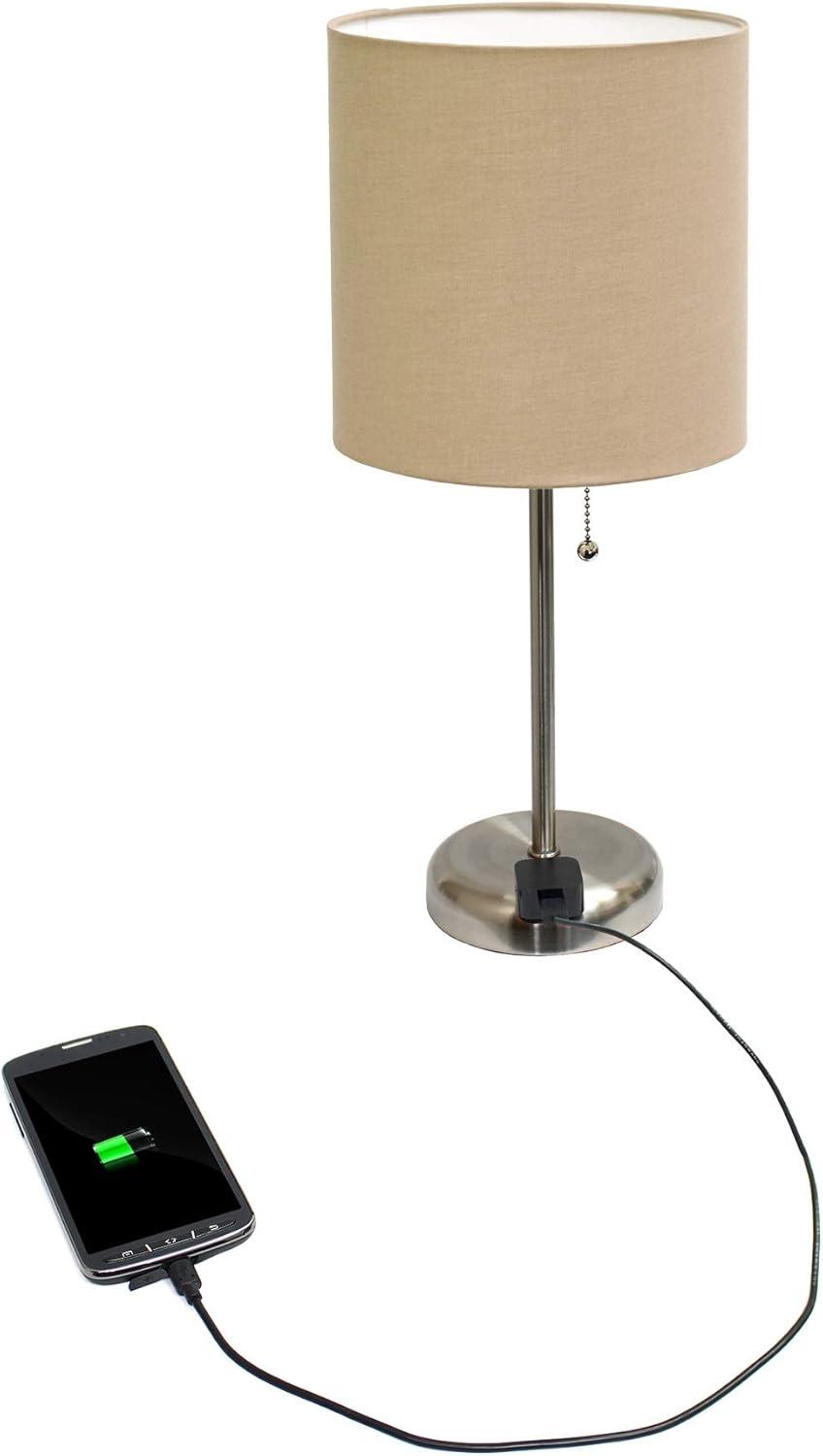 Simple Designs Stick Lamp with Charging Outlet and Fabric Shade Tan