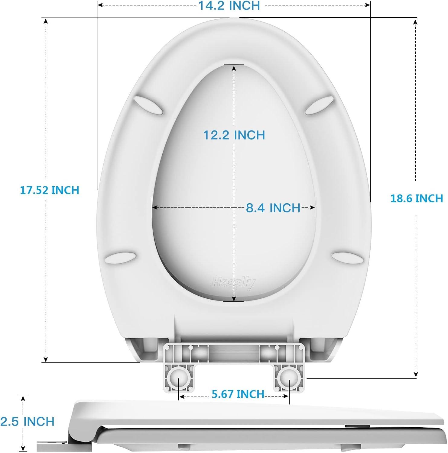 Towallmark Toilet Seat, Slow Close Elongated Enameled Wood Toilet Seat in White Adjustable and Never Looosens, Elongated Toilet Seat 19"