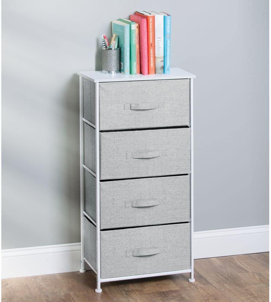 mDesign Tall Dresser Storage Tower Stand with 4 Removable Fabric Drawers - Gray