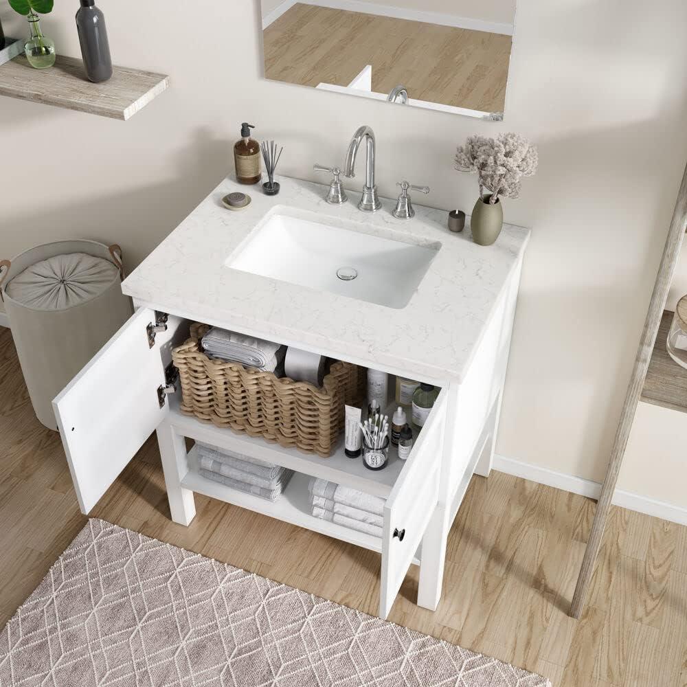 Hanover Manorville 31'' Vanity Cabinet with Sink Combo for Bathroom, Powder Room | Pre-Assembled Cabinet | Artificial Stone Marble Countertop, White Cabinet | HANVN0101-31-1WH