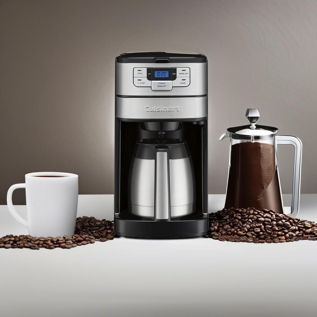 Cuisinart Automatic Grind & Brew 10-Cup Coffee Maker with Blade Grinder, Programmable Coffee Machine Glass Carafe with 1-4 Cup Setting, Brew Pause, Grind-Off Option, DGB-450NAS, Black/Stainless Steel