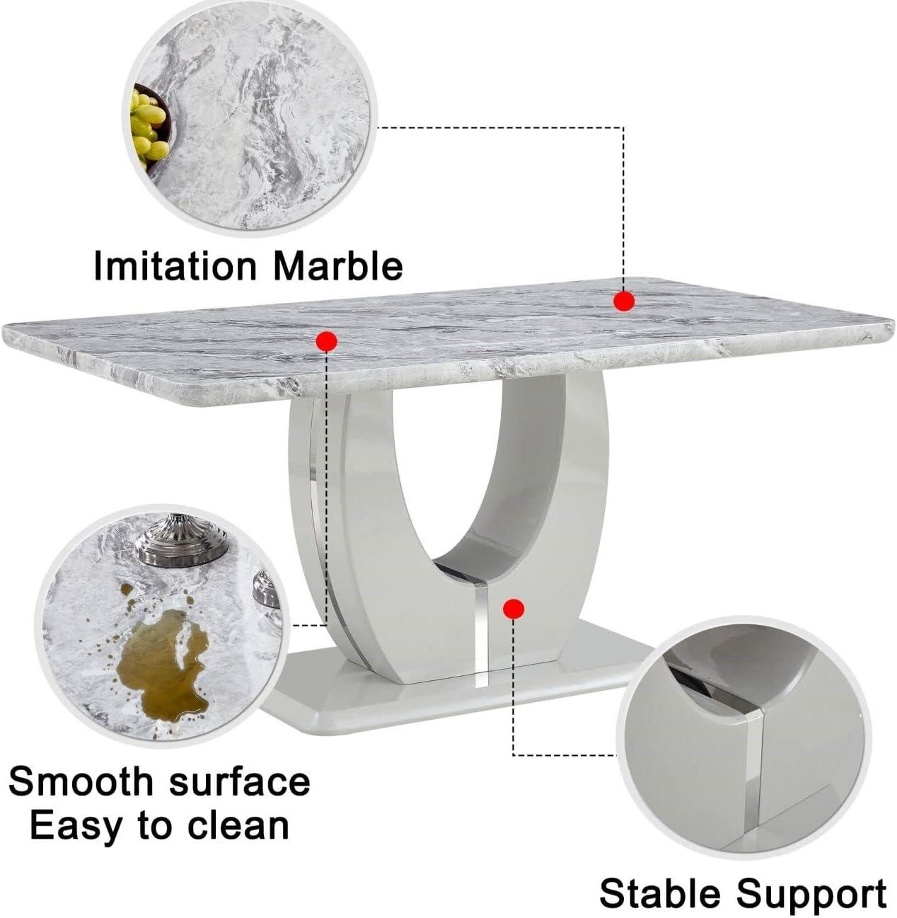 63'' Gray Rectangular MDF and Marble Dining Table