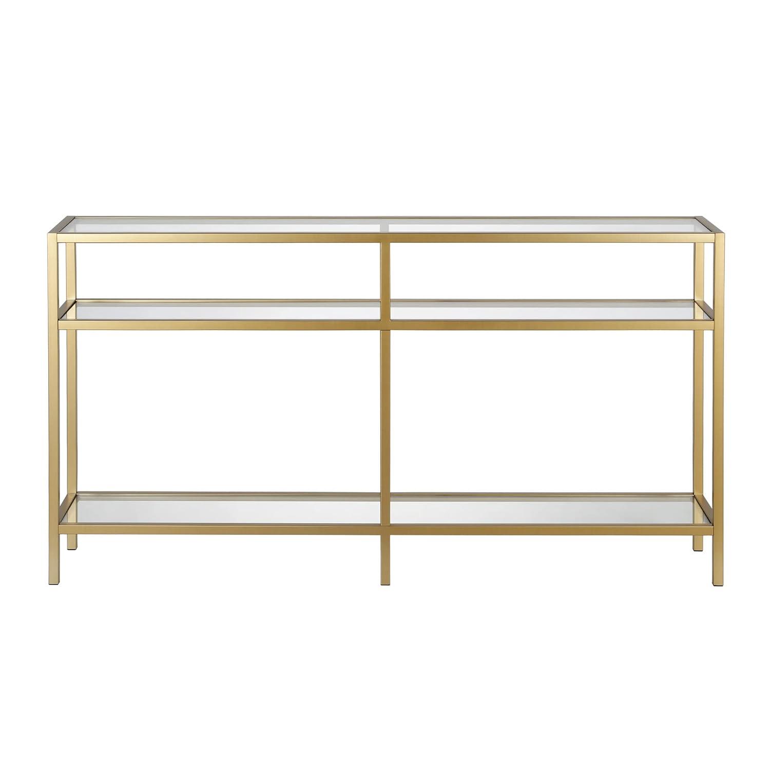 Evelyn&Zoe Sivil 55" Wide Rectangular Console Table, Brass