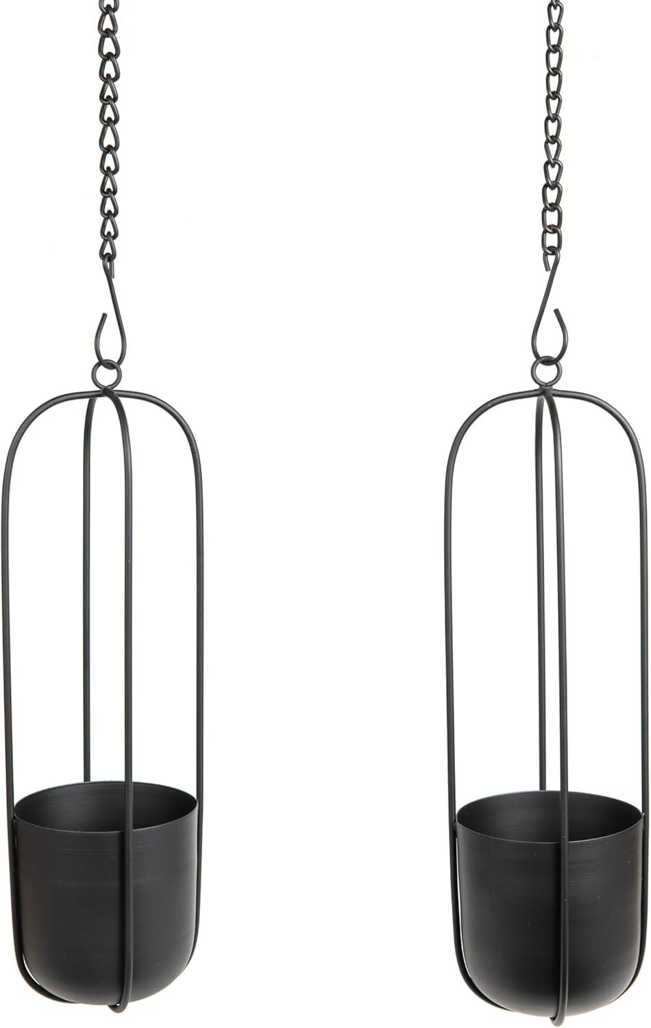 Danya B. Walter 2-Piece Modern Black Metal Oval Hanging Planter Set with Chain Hanging Option