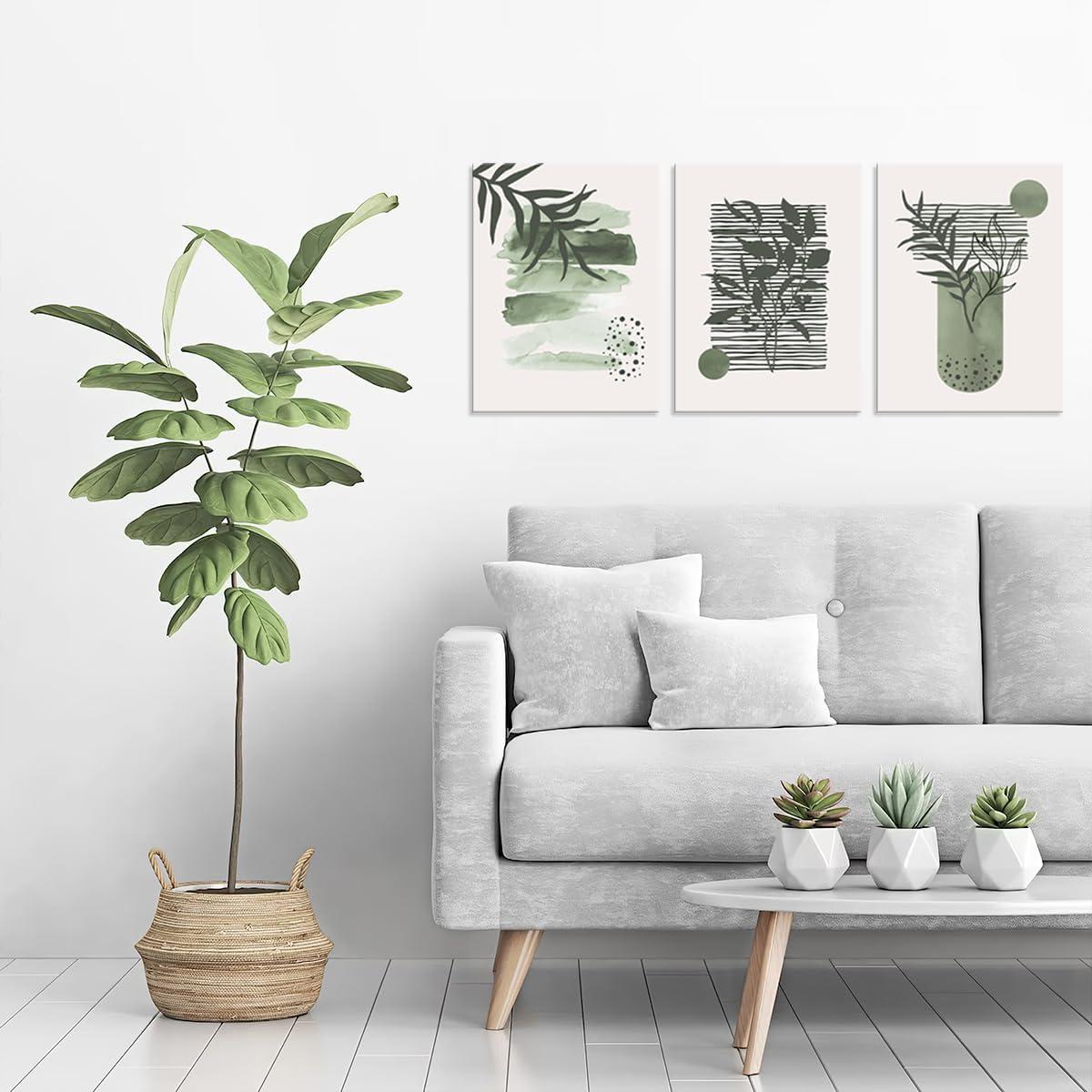 Sage Green Abstract Boho Canvas Wall Art Set