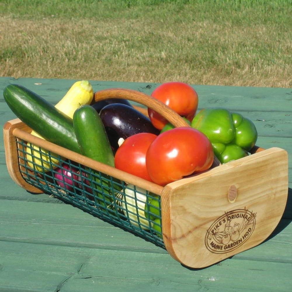 Maine Garden Hod Basket for Vegetable Gardening and Harvest Gathering or Farmhouse Decor, Pine and Oak with PVC Wire Mesh, USA Made, 16 x 9 in