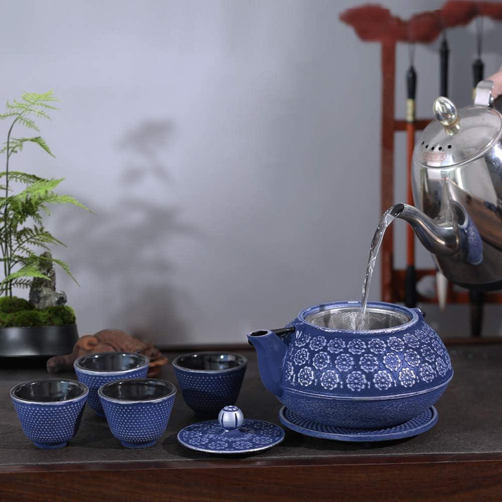 Darby Home Co Blue Floral Japanese Cast Iron Teapot Set with 4 Cups