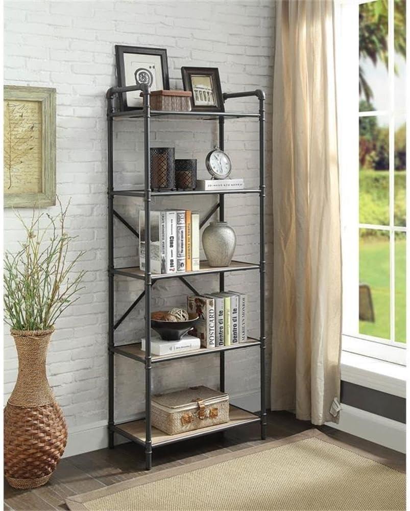 63" Itzel 5 Shelves Bookcase Antique Oak/Sandy Gray - Acme Furniture