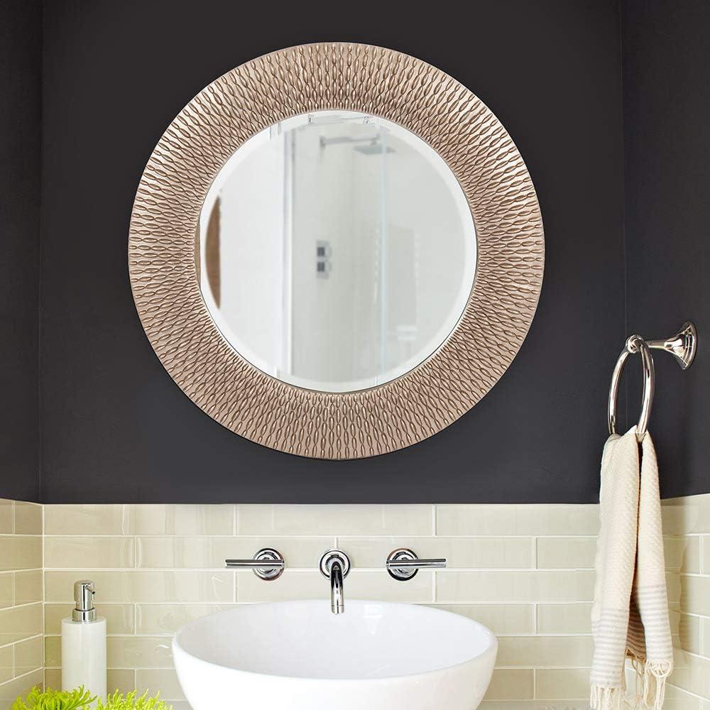 Silver Round Textured Ribbed Wall Mirror, 32 Inch