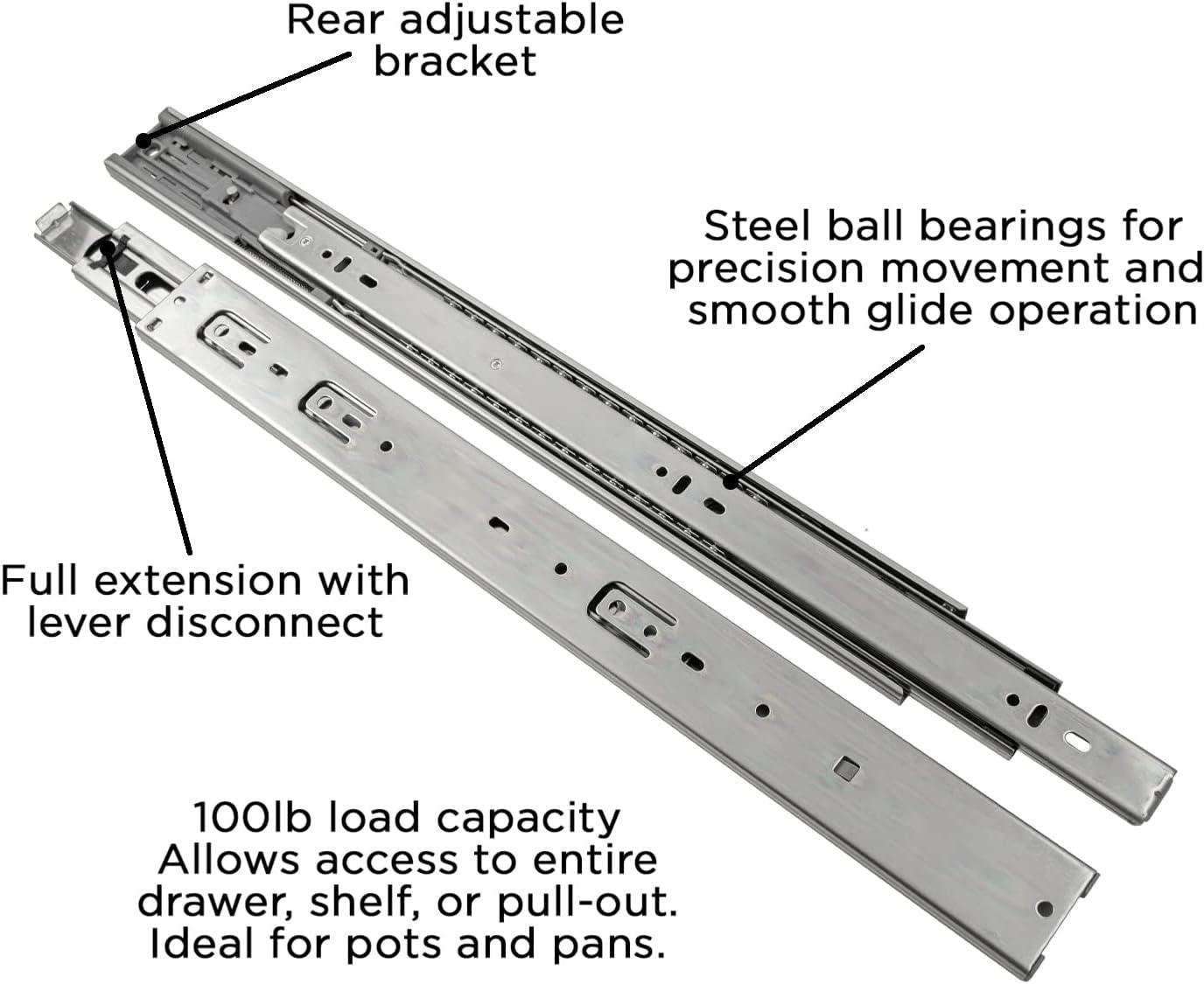 Drawer Slide Side Mount Soft Close Full Extension Cadmium Finish