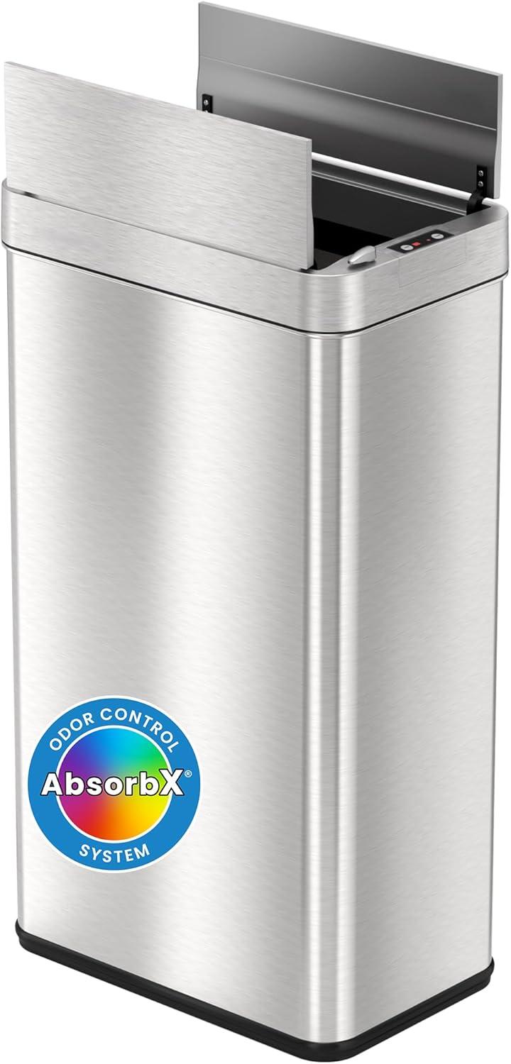 iTouchless Wings Open Lid Kitchen Sensor Trash Can with AbsorbX Odor Filter Rectangular 18 Gallon Silver Stainless Steel