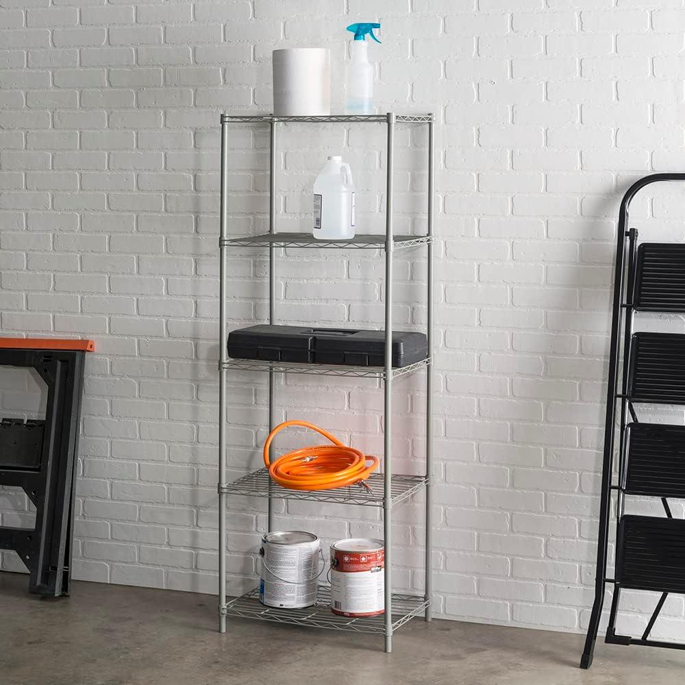 Gray 5-Tier Heavy-Duty Steel Wire Shelving Unit