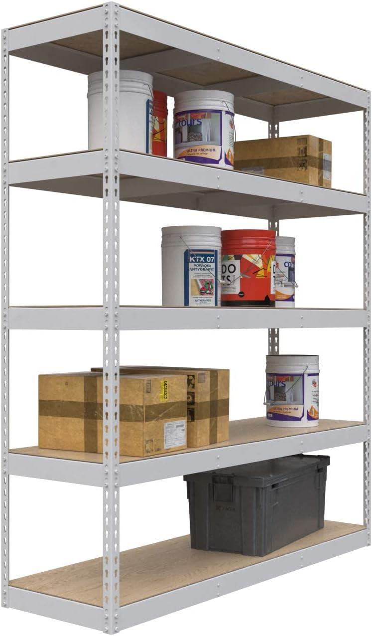 Modular White Steel Rivet Garage Shelving Unit 60" x 72"