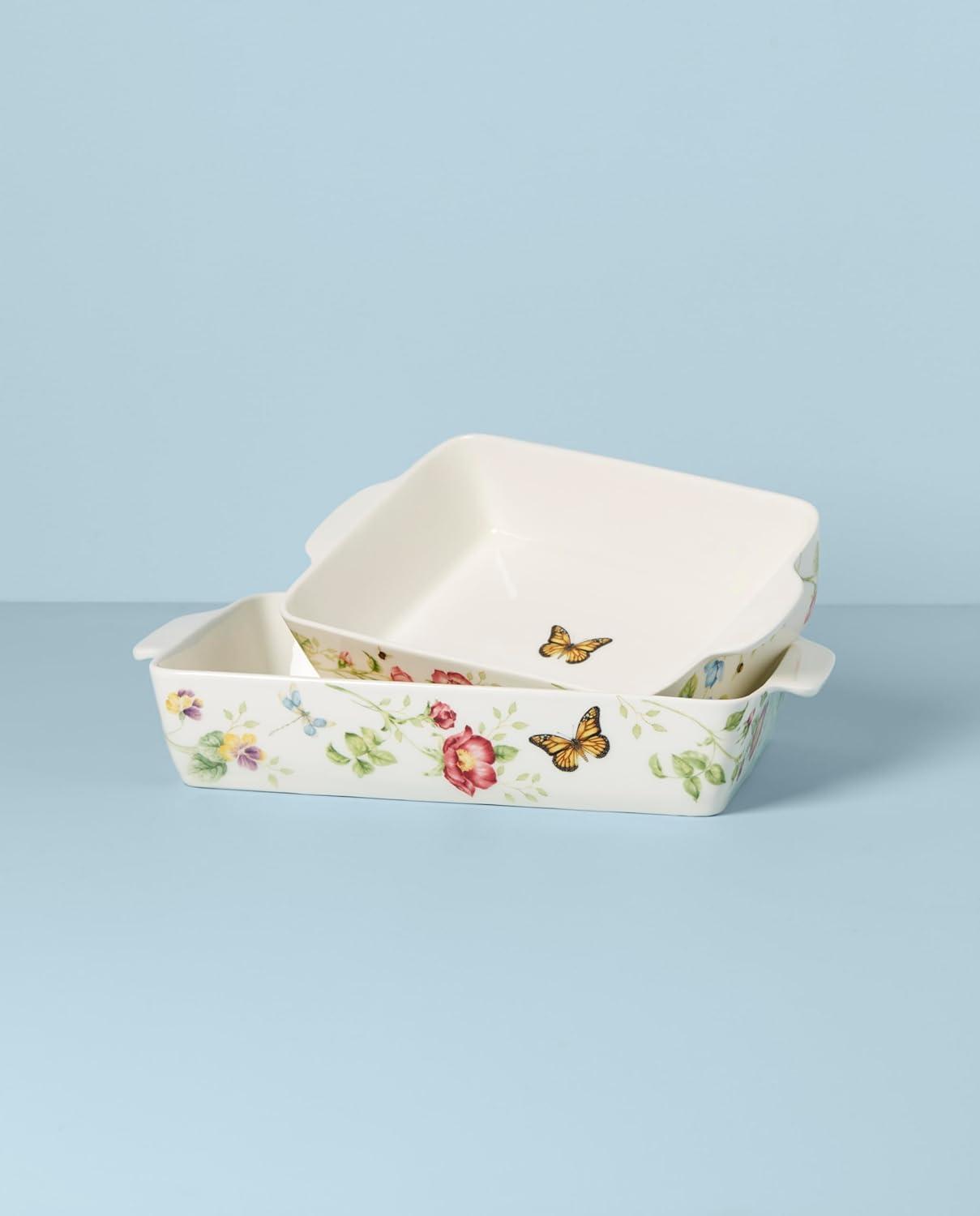 Butterfly Meadow Floral Stoneware Rectangular Baker Set