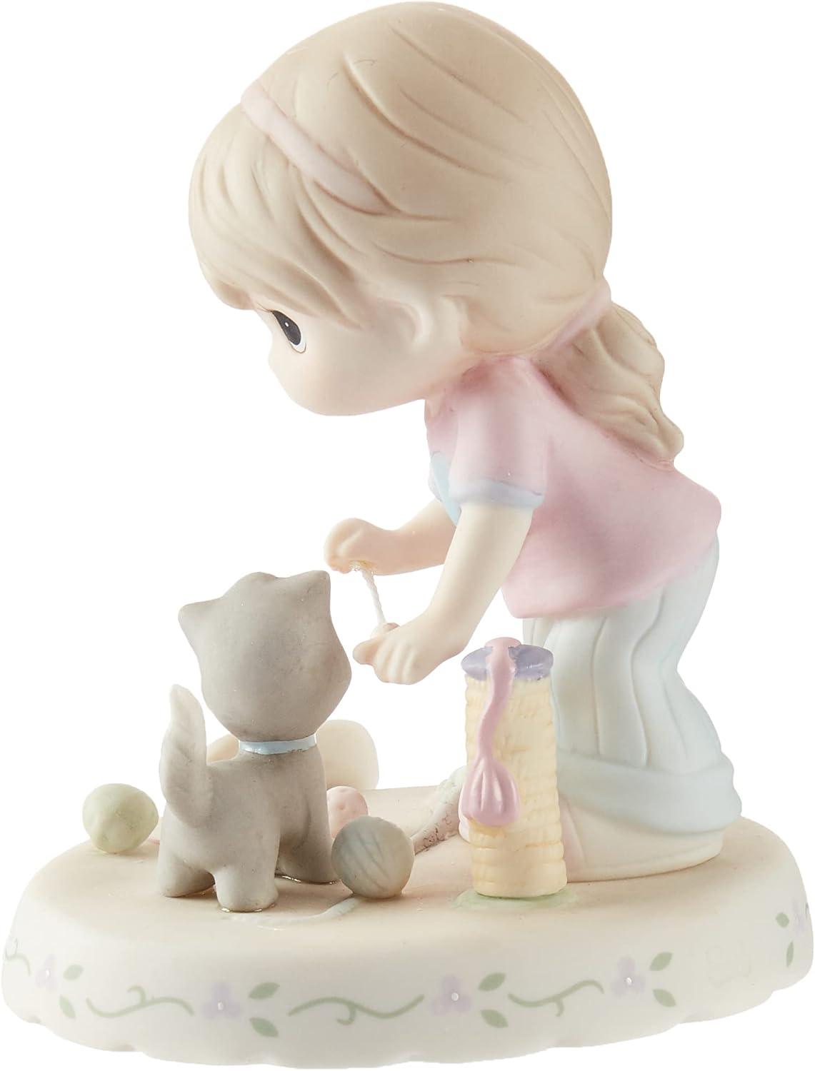 Blonde Girl with Cat Porcelain Figurine, 5 Inches