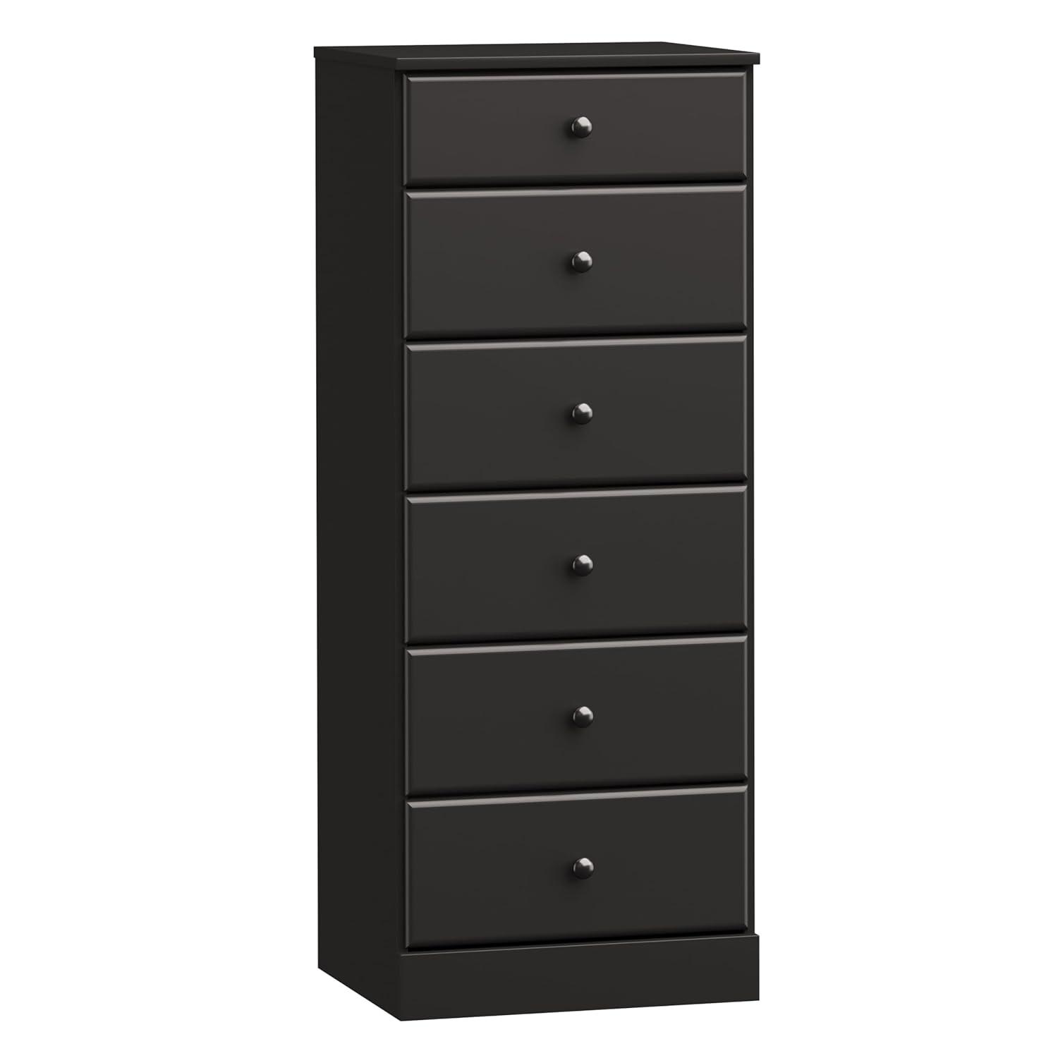 Astrid 6 Drawer Tall Chest Black - Prepac: Space-Saving Vertical Storage for Bedroom