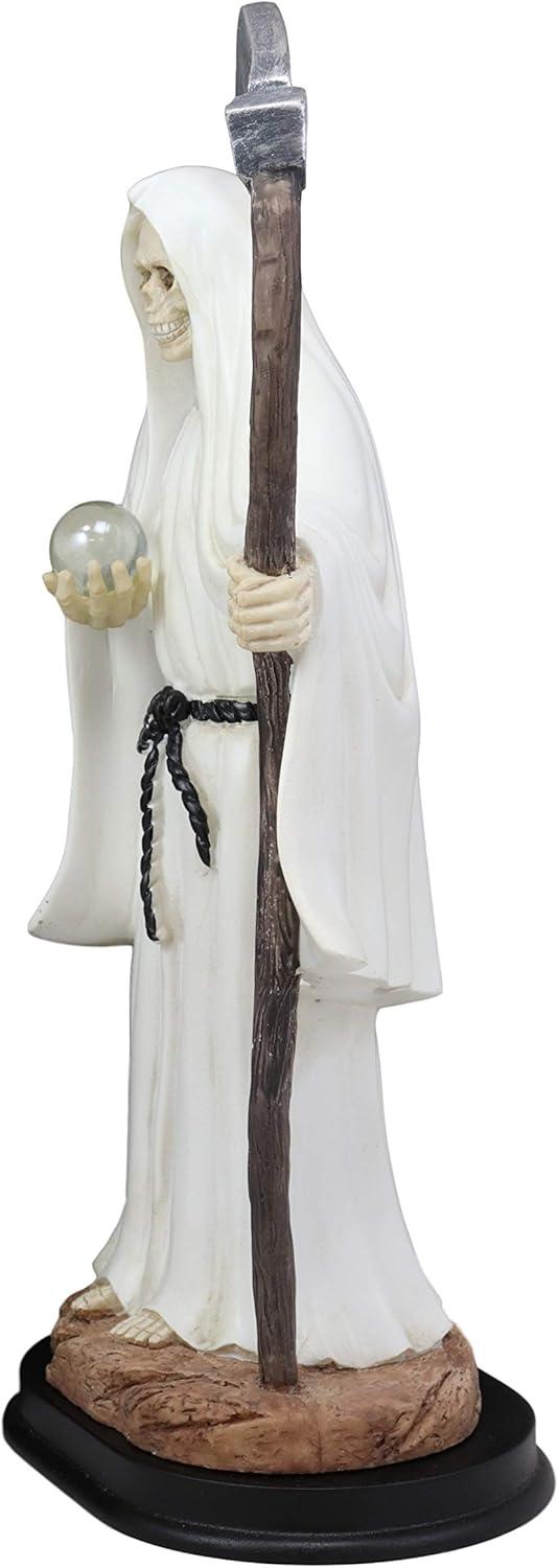 12.75" Tall Holy Death Santa Muerte Holding Scythe In White Tunic Robe Statue