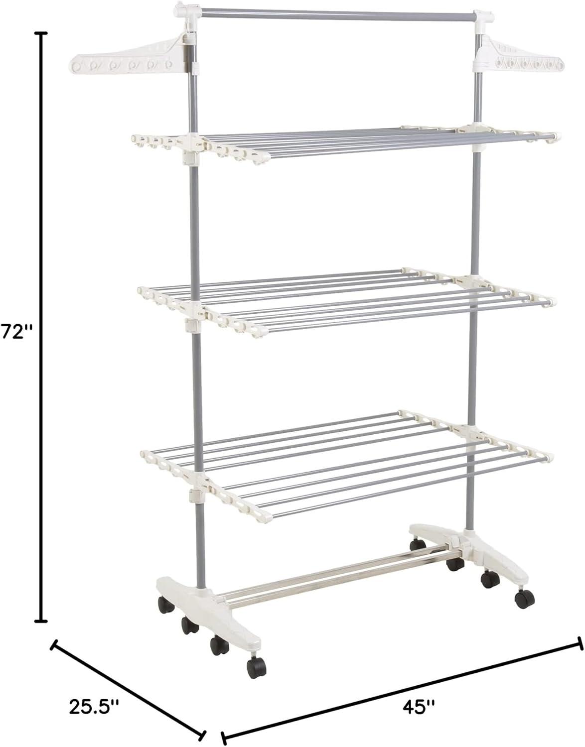 Heavy Duty 3 Tier Laundry Rack- Stainless Steel Clothing Shelf for Indoor/Outdoor Use with Tall Bar Best Used for Shirts Towels Shoes- Everyday Home