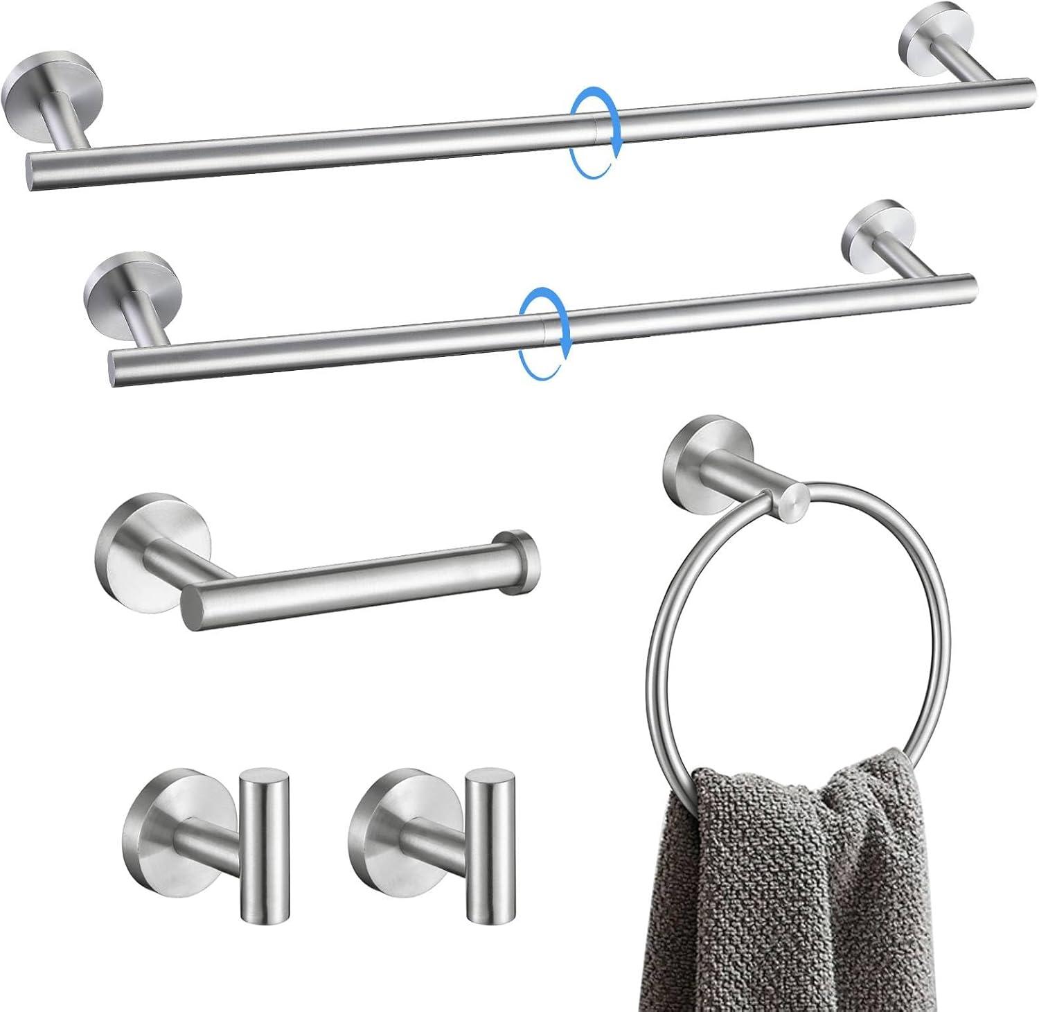 HOMEBYTE 6 Piece Stainless Steel Bathroom Towel Rack Set Wall Mount