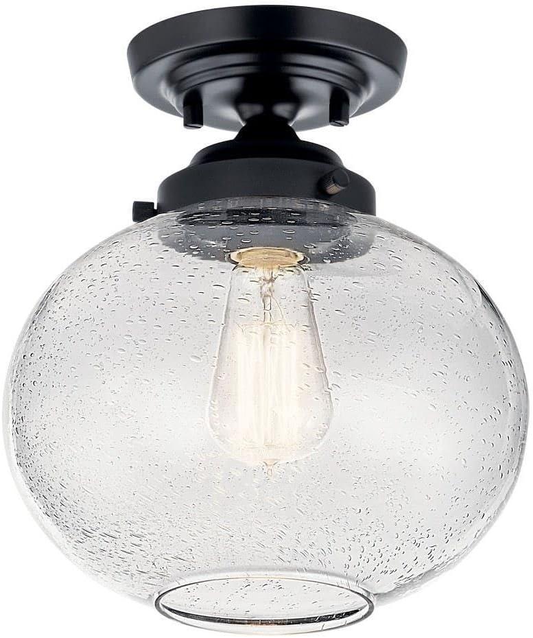 Black Semi-Flush Mount Light with Clear Seeded Glass Shade