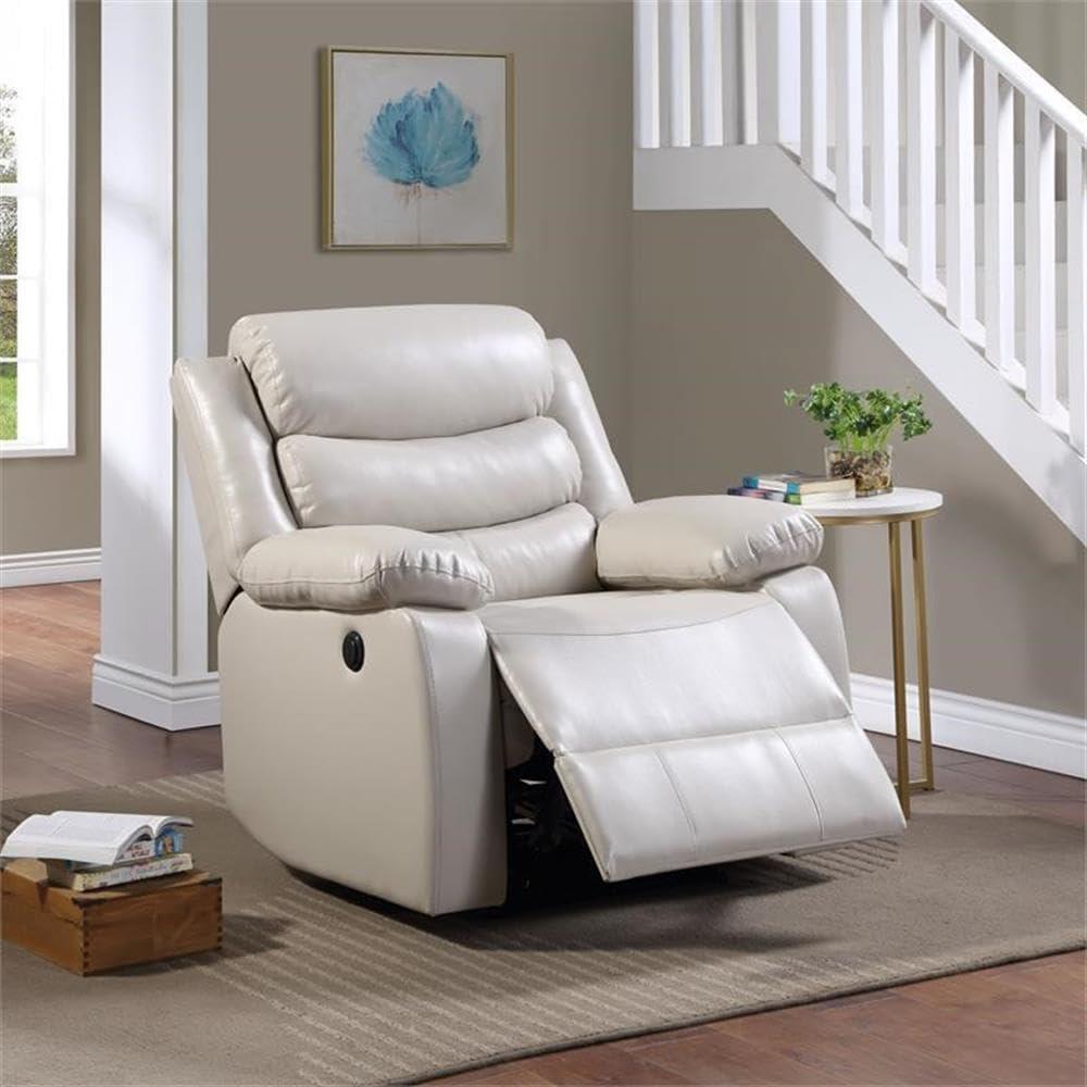 39" Eilbra PU Accent Chair Beige - Acme Furniture: Smooth Faux Leather, Pocket Coil Seating