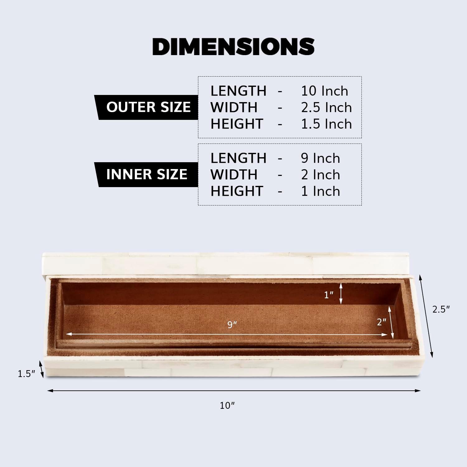 HANDICRAFTS HOME Jewelry Gift Boxes - Decorative Organizer and Storage Box for Décor White Bone Inlay 10x2.5x1.5 inch