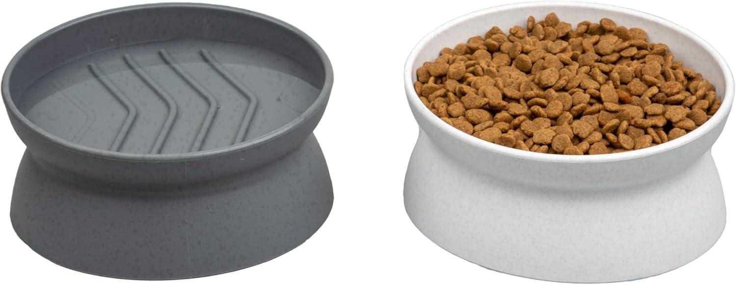 Small Gray and White Elevated Cat Bowls Set