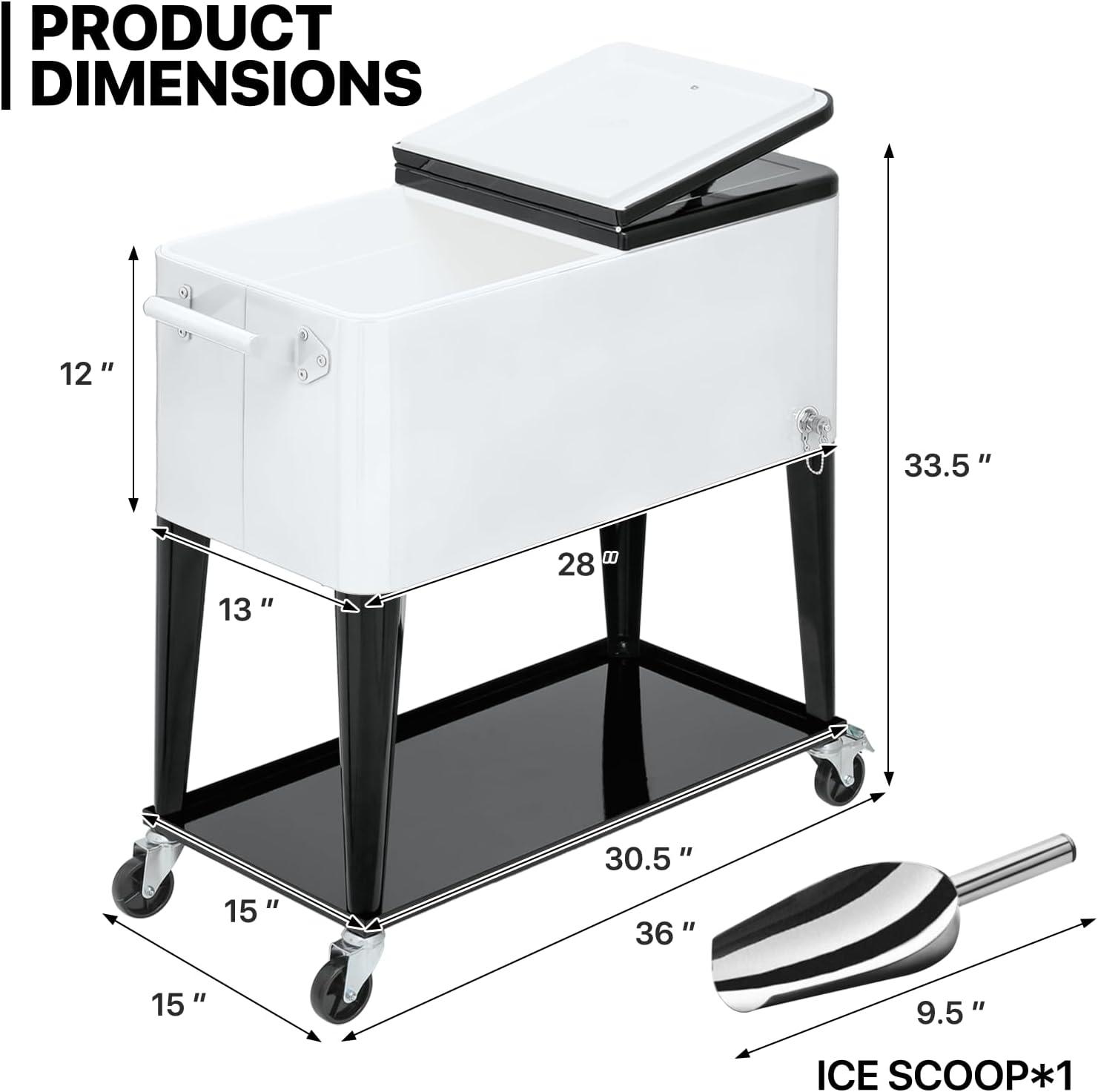 White 80-Quart Portable Rolling Cooler with Wheels and Shelf