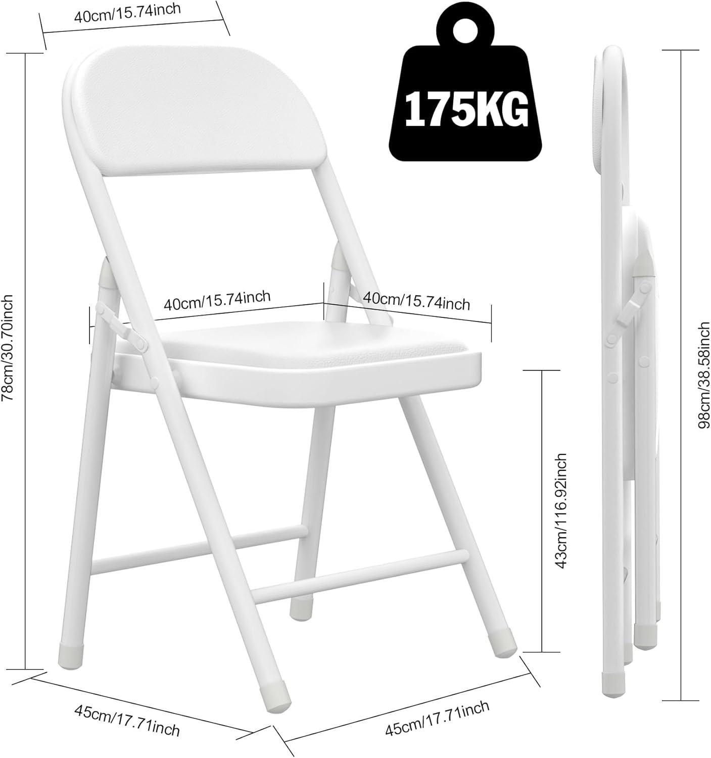 White Metal Frame Padded Folding Chairs, Set of 4