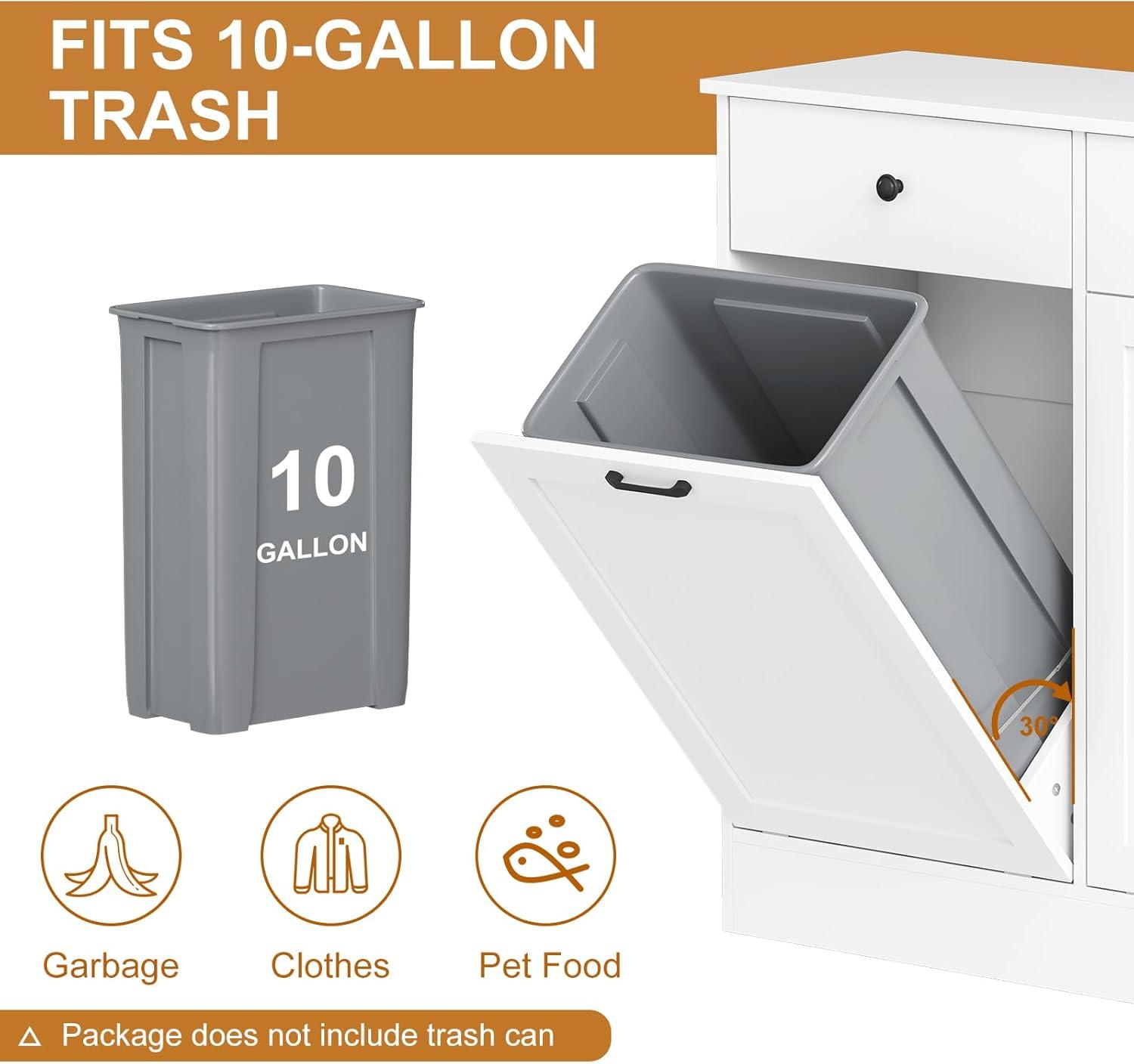 White Wooden Double Tilt-Out Trash Can Cabinet