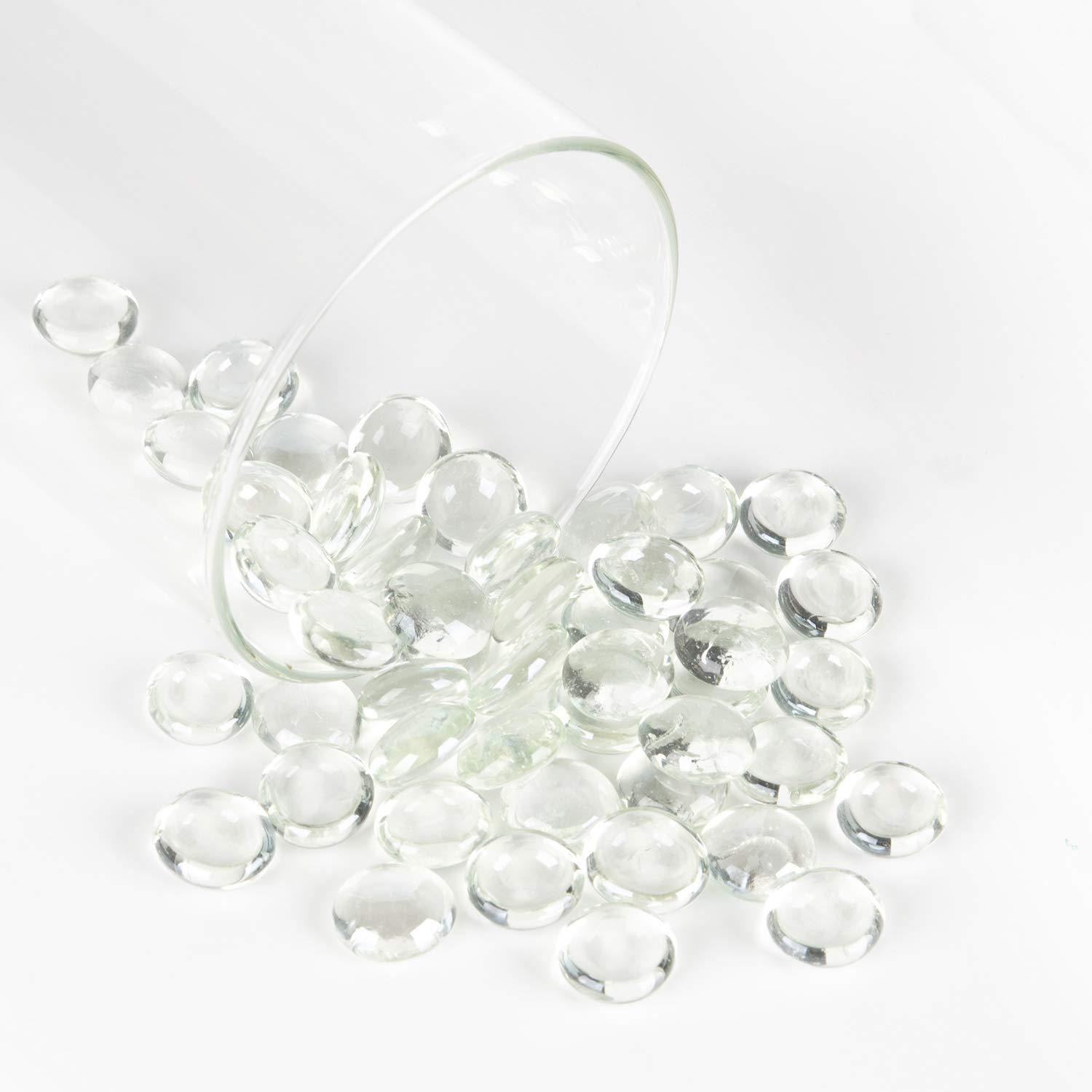 WGV Flat Marbles, Pebbles, Glass Gems, Wedding, Aquarium Decor, Crystal Rocks, Clear (2 Pounds, Approx 200 pcs)