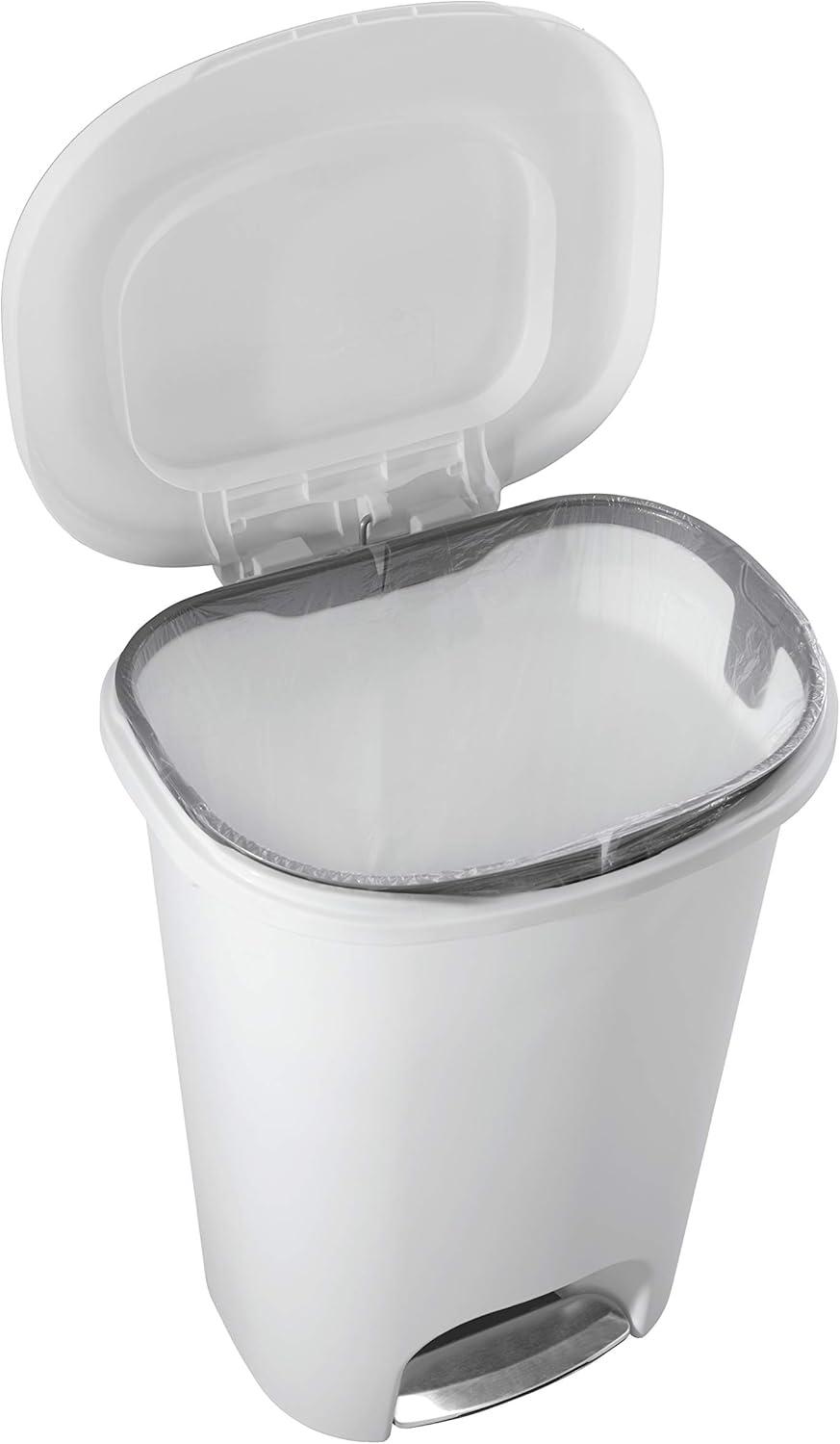 Rubbermaid, Premium Step On Wastebasket, Plastic, 13 gal, White