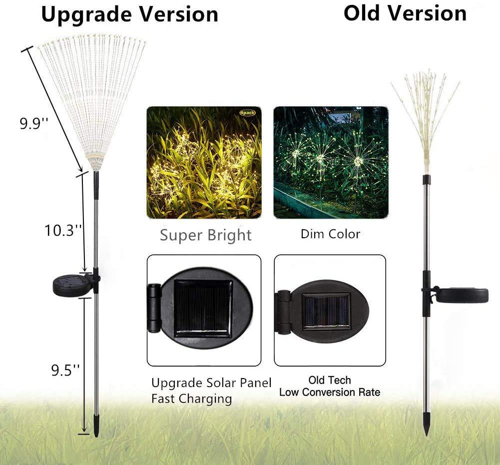 Christmas Outdoor Garden Decorative Lights, Solar Firework Lights 105 LED Powered 35 Copper Wires, DIY Flowers Fireworks Stars for Walkway Pathway Backyard Christmas Party Decor (Warm White 2 Pack)