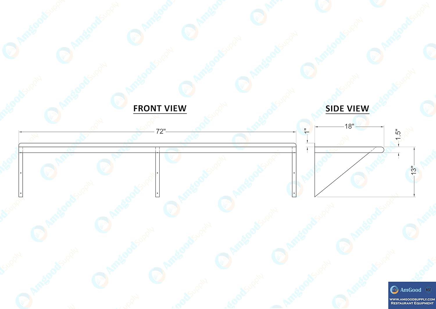 72" Long 18" Deep Stainless Steel Wall Shelf with Brackets