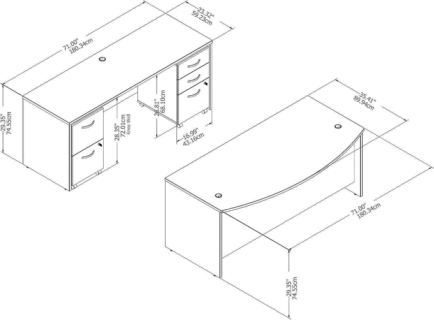Studio C 72W x 36D Bow Front Desk and Credenza with Mobile File Cabinets